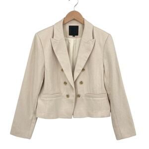 Mina Self Blazer Jacket Medium Womens Beige Surgeon Cuffs Double Breasted